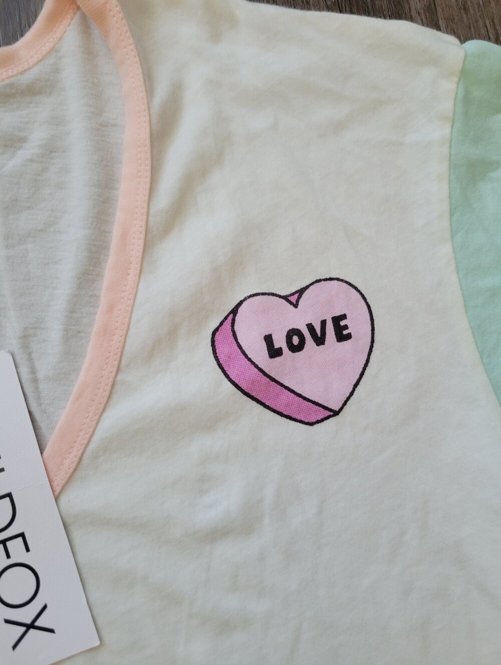 NWT Wildfox Paradise Colorblock Top Love Heart Print Cotton Lightweight L - Picture 5 of 11